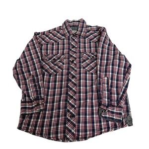 PD&C Boys Large 16 Red Blue White Plaid Western Snap Front Cotton Shirt Cowboy